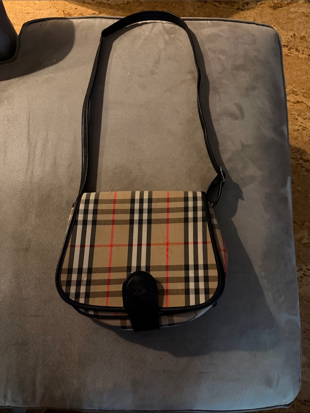 Burberry Beige Plaid Crossbody Bag with Black Trim